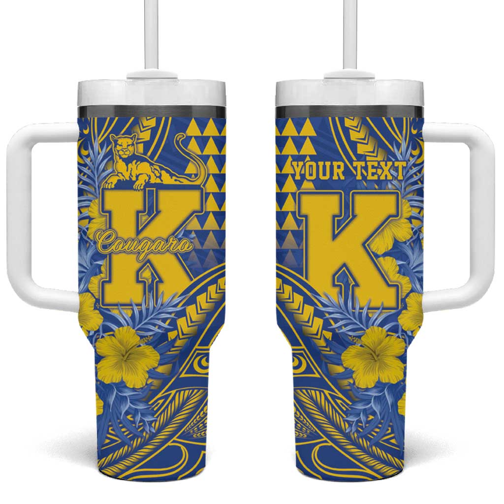Personalised Hawaii Kaiser High School Tumbler With Handle Tribal Tattoo With Hibiscus Flowers LT05 One Size: 40 oz Blue - Polynesian Pride
