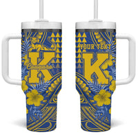 Personalised Hawaii Kaiser High School Tumbler With Handle Tribal Tattoo With Hibiscus Flowers LT05 One Size: 40 oz Blue - Polynesian Pride