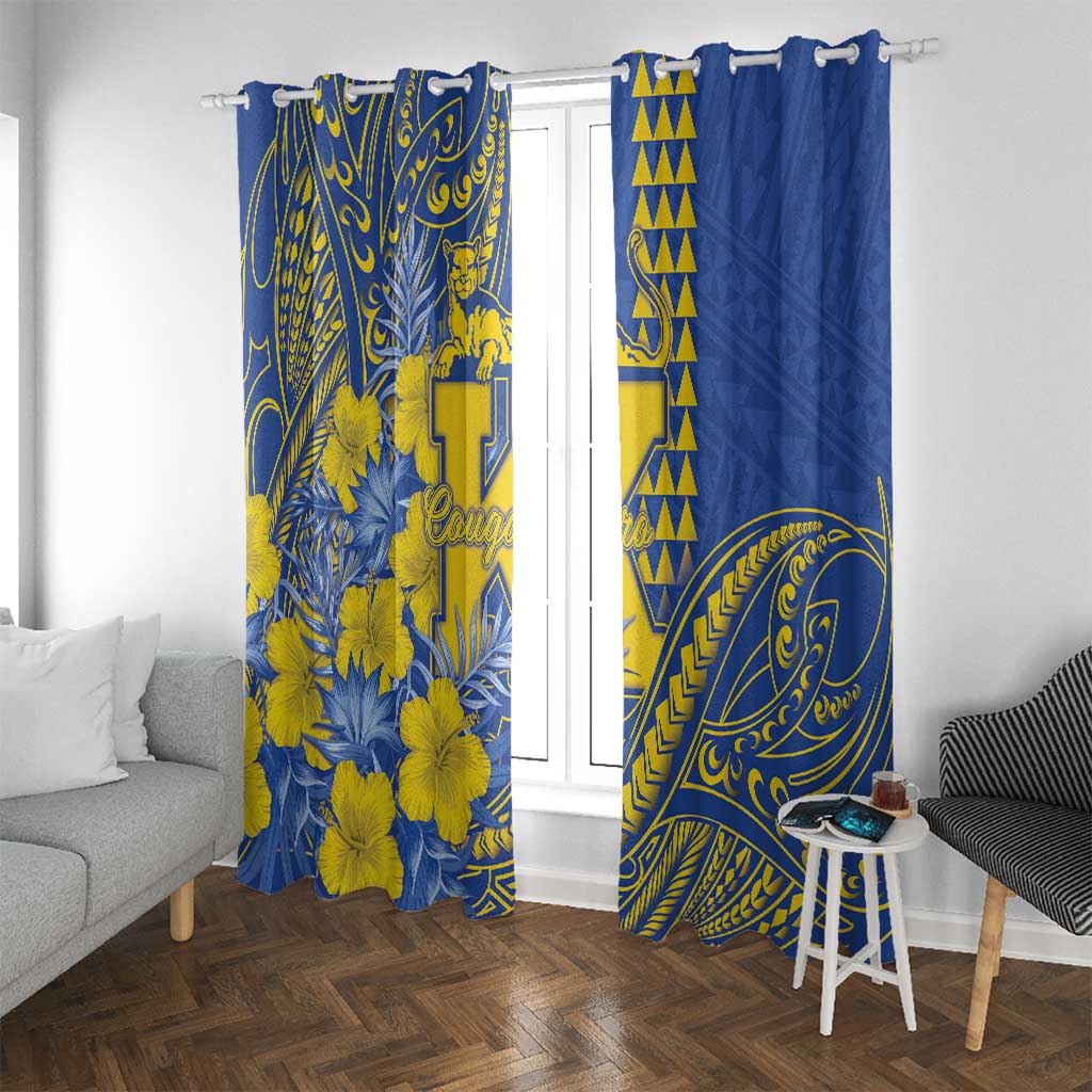 Hawaii Kaiser High School Window Curtain Tribal Tattoo With Hibiscus Flowers LT05 With Grommets Blue - Polynesian Pride
