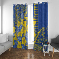 Hawaii Kaiser High School Window Curtain Tribal Tattoo With Hibiscus Flowers LT05 With Grommets Blue - Polynesian Pride