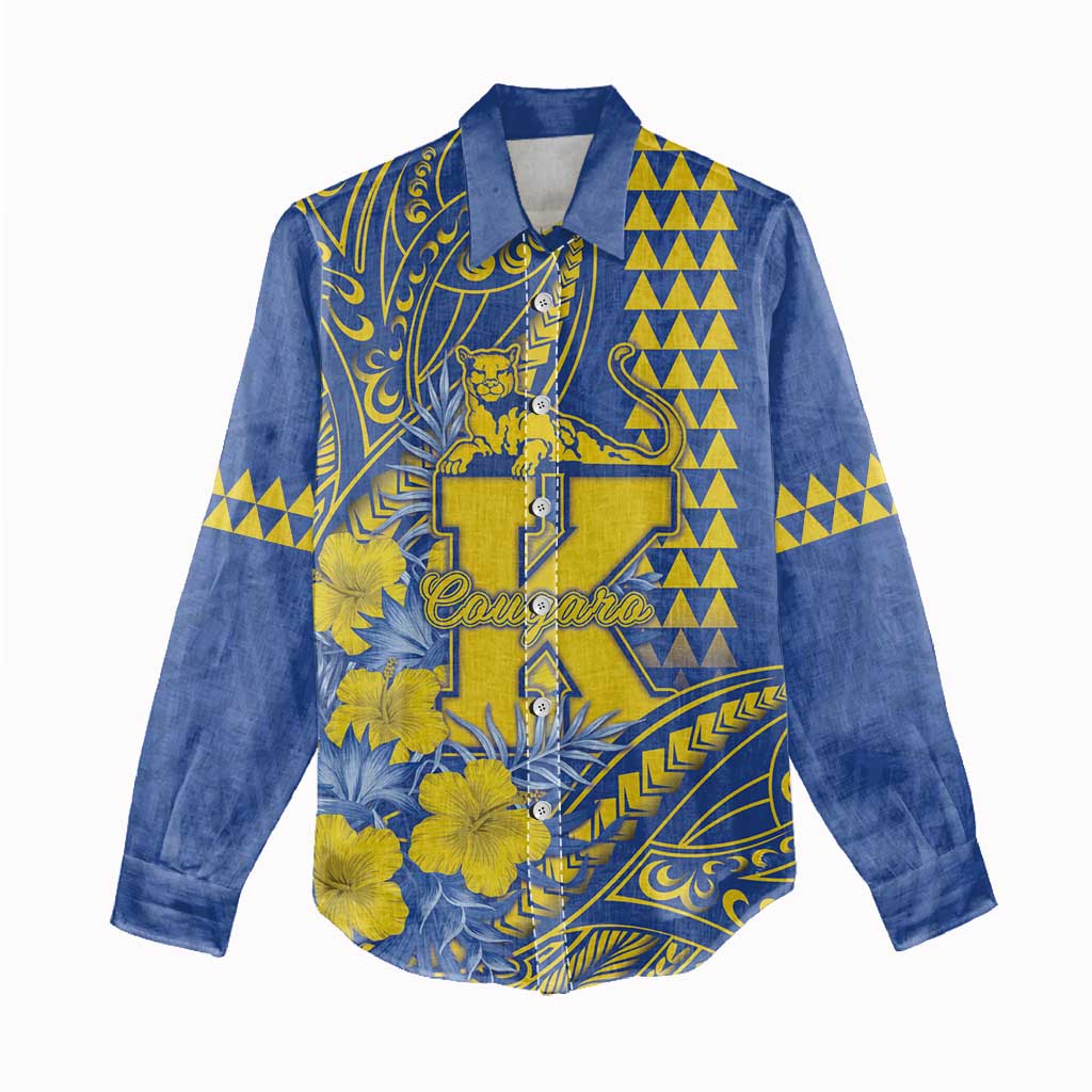 Personalised Hawaii Kaiser High School Women Casual Shirt Tribal Tattoo With Hibiscus Flowers