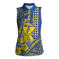 Personalised Hawaii Kaiser High School Women Sleeveless Polo Shirt Tribal Tattoo With Hibiscus Flowers