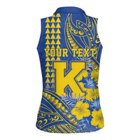 Personalised Hawaii Kaiser High School Women Sleeveless Polo Shirt Tribal Tattoo With Hibiscus Flowers