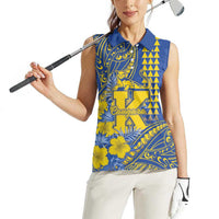 Personalised Hawaii Kaiser High School Women Sleeveless Polo Shirt Tribal Tattoo With Hibiscus Flowers