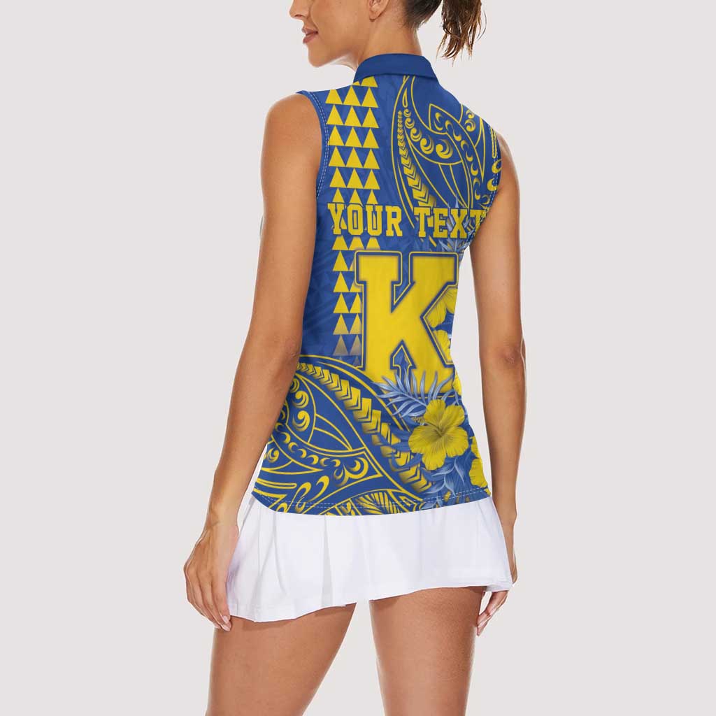 Personalised Hawaii Kaiser High School Women Sleeveless Polo Shirt Tribal Tattoo With Hibiscus Flowers