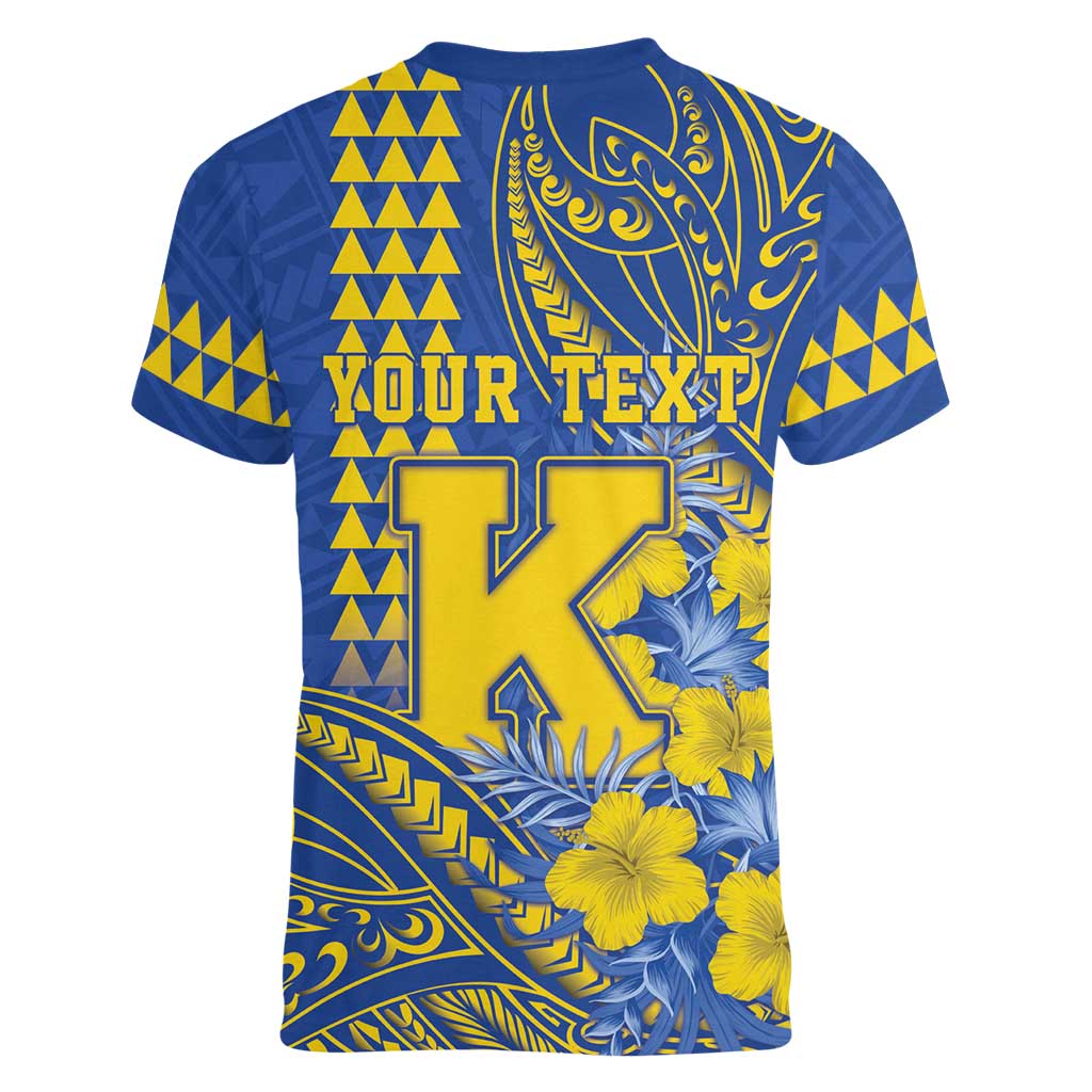 Personalised Hawaii Kaiser High School Women V-Neck T-Shirt Tribal Tattoo With Hibiscus Flowers