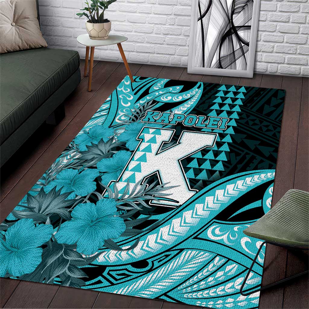 Hawaii Kapolei High School Area Rug Tribal Tattoo With Hibiscus Flowers