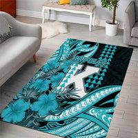 Hawaii Kapolei High School Area Rug Tribal Tattoo With Hibiscus Flowers