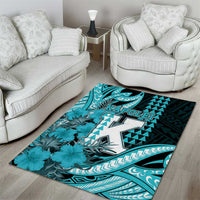 Hawaii Kapolei High School Area Rug Tribal Tattoo With Hibiscus Flowers