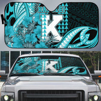 Hawaii Kapolei High School Auto Sun Shade Tribal Tattoo With Hibiscus Flowers LT05 Dark Teal - Polynesian Pride