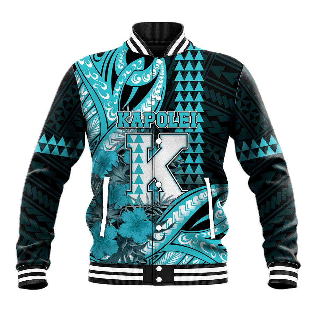 Personalised Hawaii Kapolei High School Baseball Jacket Tribal Tattoo With Hibiscus Flowers