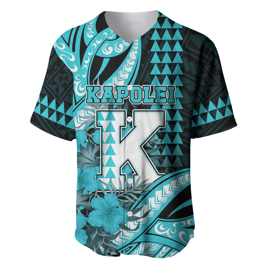 Personalised Hawaii Kapolei High School Baseball Jersey Tribal Tattoo With Hibiscus Flowers LT05 Dark Teal - Polynesian Pride
