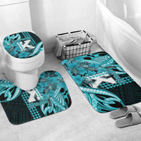 Hawaii Kapolei High School Bathroom Set Tribal Tattoo With Hibiscus Flowers LT05 Mat Set Only (3 pcs) One Size Dark Teal - Polynesian Pride