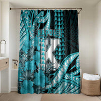Hawaii Kapolei High School Bathroom Set Tribal Tattoo With Hibiscus Flowers LT05 Shower Curtain Only Dark Teal - Polynesian Pride