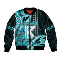 Personalised Hawaii Kapolei High School Bomber Jacket Tribal Tattoo With Hibiscus Flowers LT05 Unisex Dark Teal - Polynesian Pride