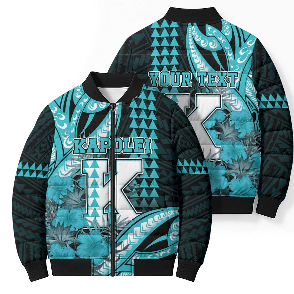 Personalised Hawaii Kapolei High School Bomber Puffer Jacket Tribal Tattoo With Hibiscus Flowers LT05 - Polynesian Pride