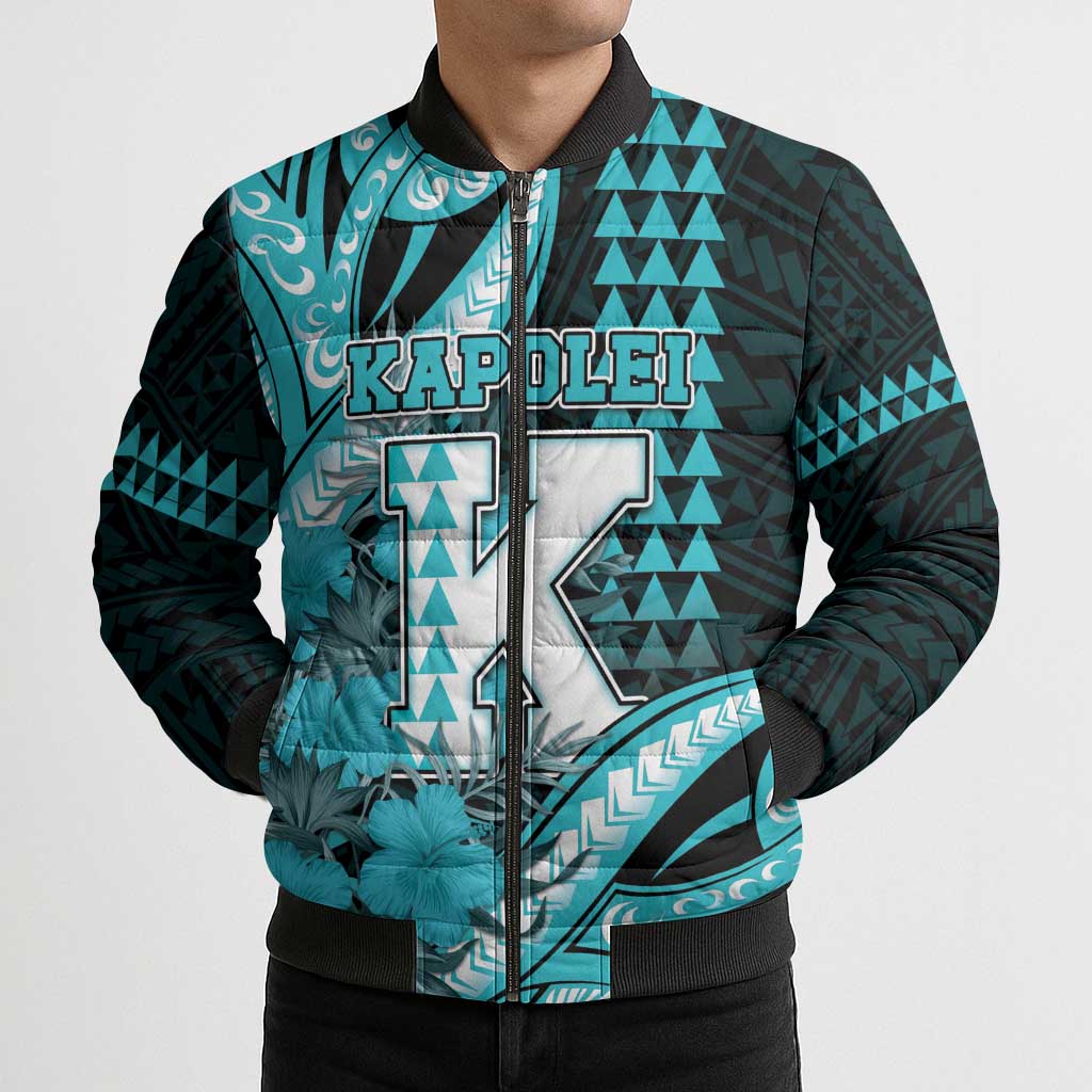 Personalised Hawaii Kapolei High School Bomber Puffer Jacket Tribal Tattoo With Hibiscus Flowers LT05 - Polynesian Pride