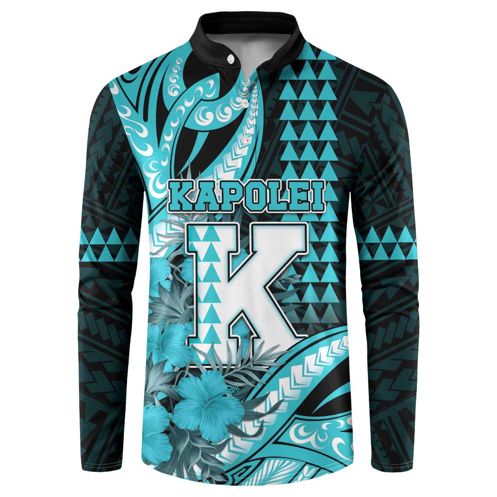 Personalised Hawaii Kapolei High School Button Sweatshirt Tribal Tattoo With Hibiscus Flowers LT05 Dark Teal - Polynesian Pride