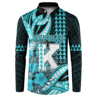 Personalised Hawaii Kapolei High School Button Sweatshirt Tribal Tattoo With Hibiscus Flowers LT05 Dark Teal - Polynesian Pride