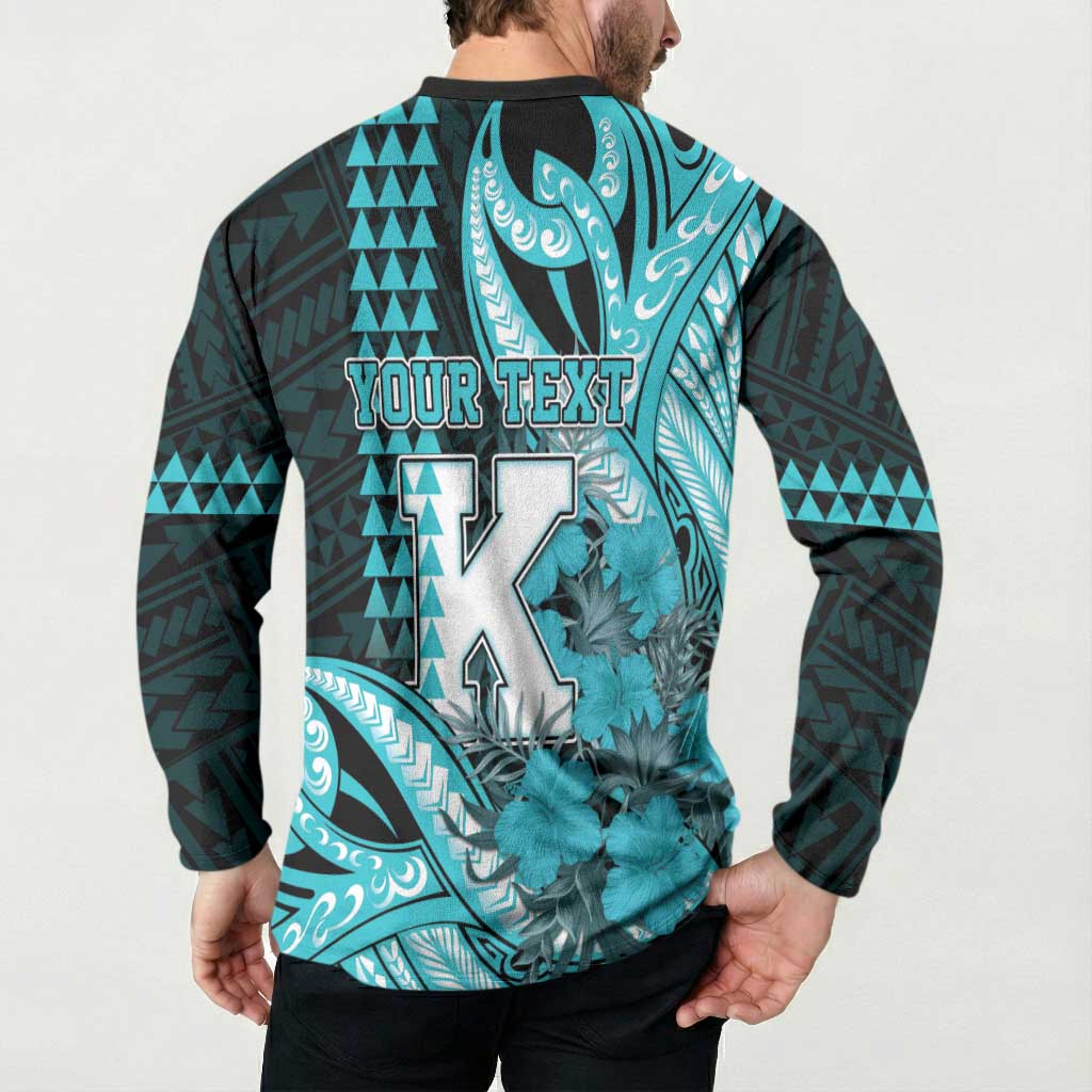 Personalised Hawaii Kapolei High School Button Sweatshirt Tribal Tattoo With Hibiscus Flowers LT05 - Polynesian Pride