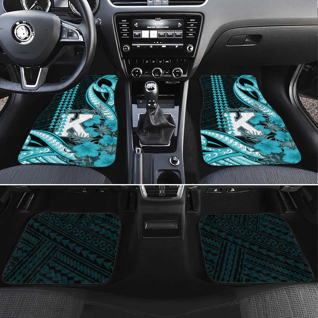 Personalised Hawaii Kapolei High School Car Mats Tribal Tattoo With Hibiscus Flowers LT05 Set 4pcs Dark Teal - Polynesian Pride