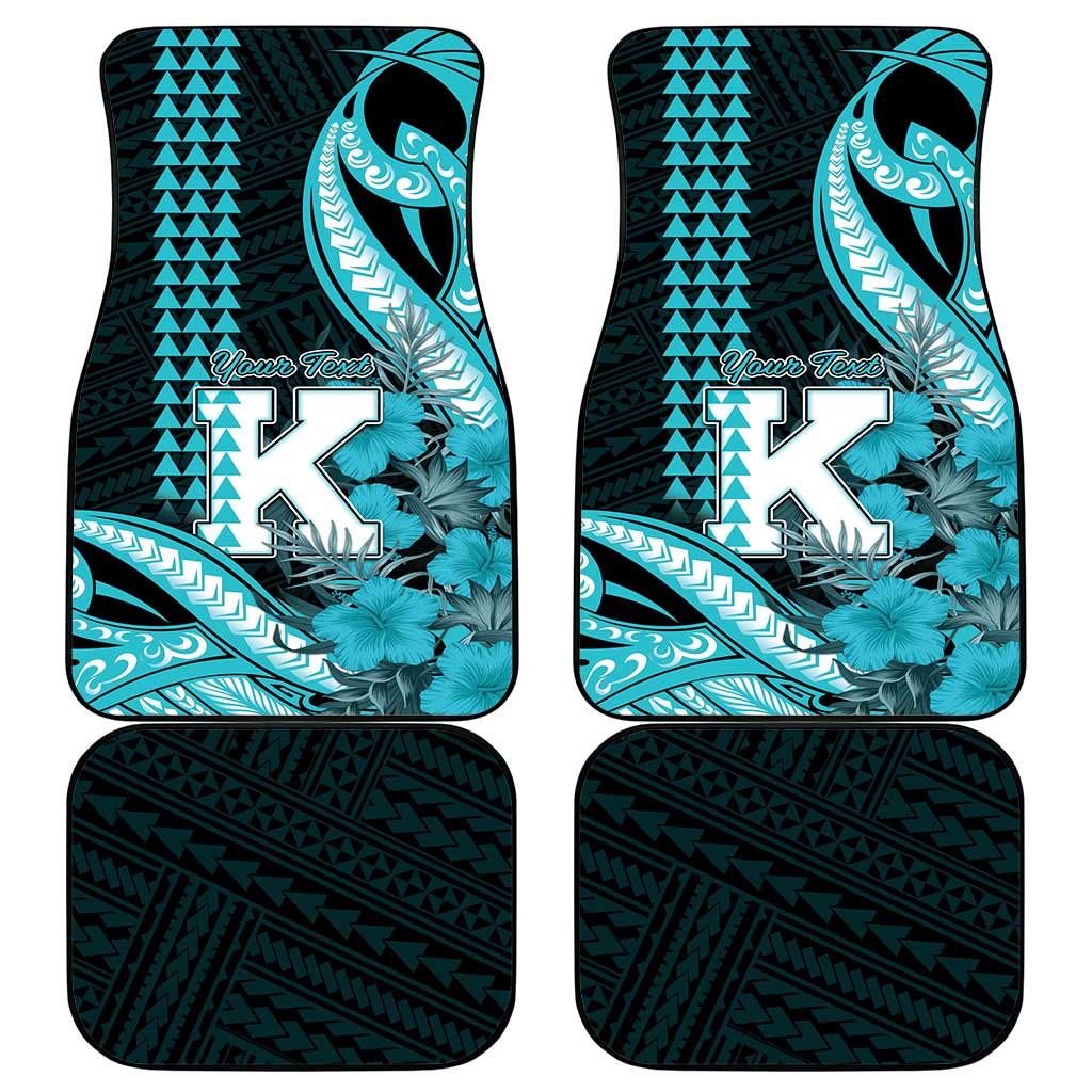 Personalised Hawaii Kapolei High School Car Mats Tribal Tattoo With Hibiscus Flowers