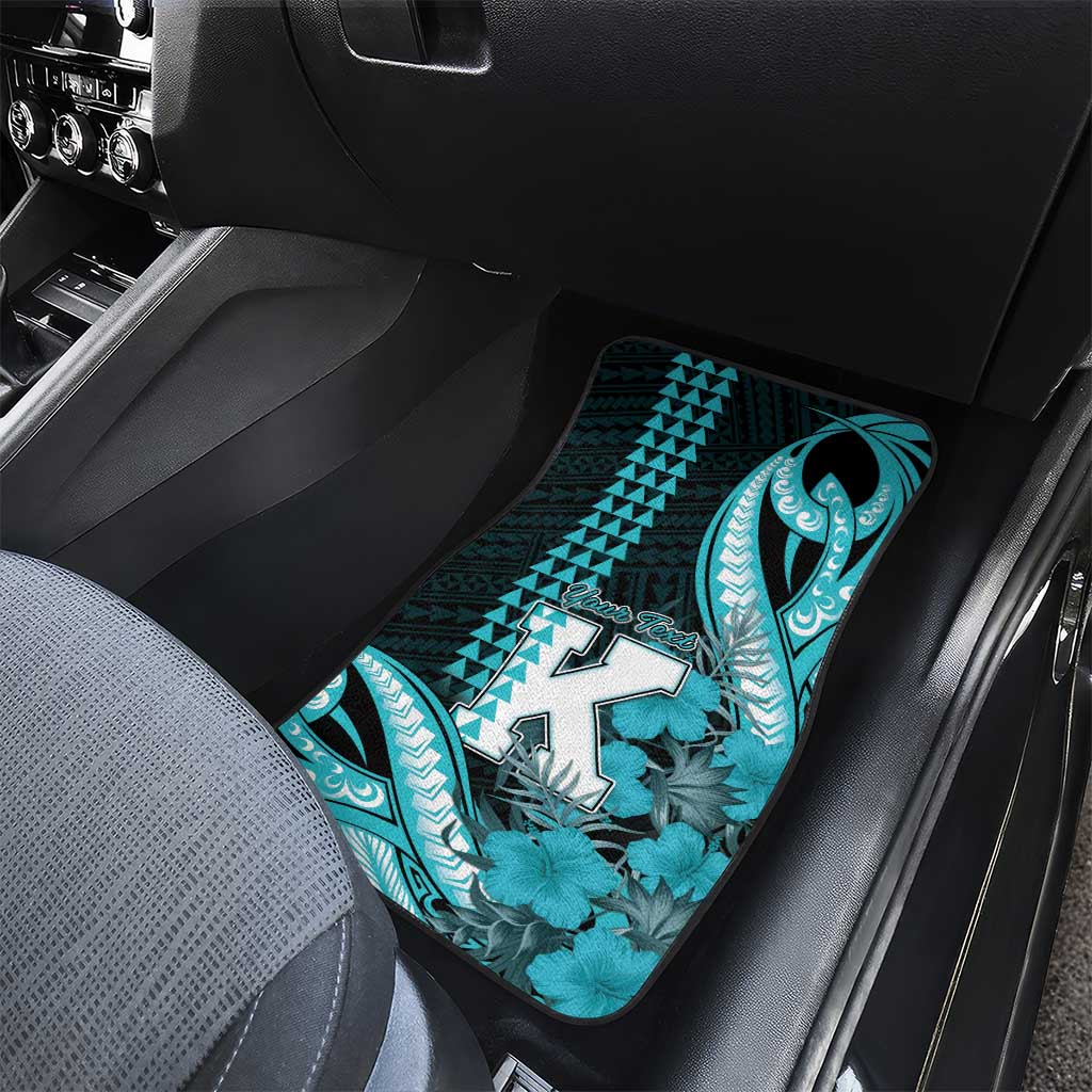 Personalised Hawaii Kapolei High School Car Mats Tribal Tattoo With Hibiscus Flowers