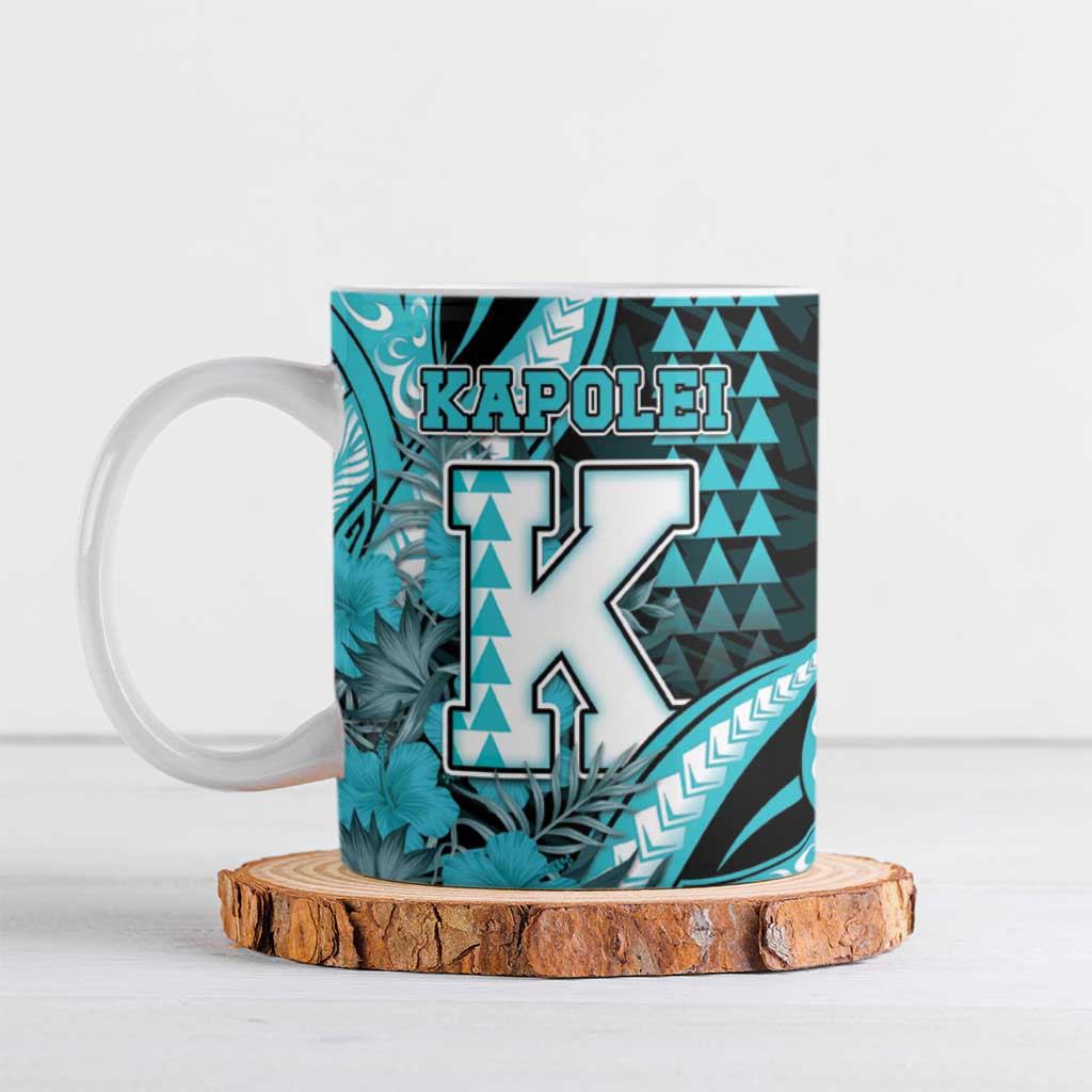 Personalised Hawaii Kapolei High School Ceramic Mug Tribal Tattoo With Hibiscus Flowers LT05 Dark Teal - Polynesian Pride