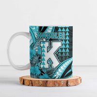 Personalised Hawaii Kapolei High School Ceramic Mug Tribal Tattoo With Hibiscus Flowers LT05 Dark Teal - Polynesian Pride