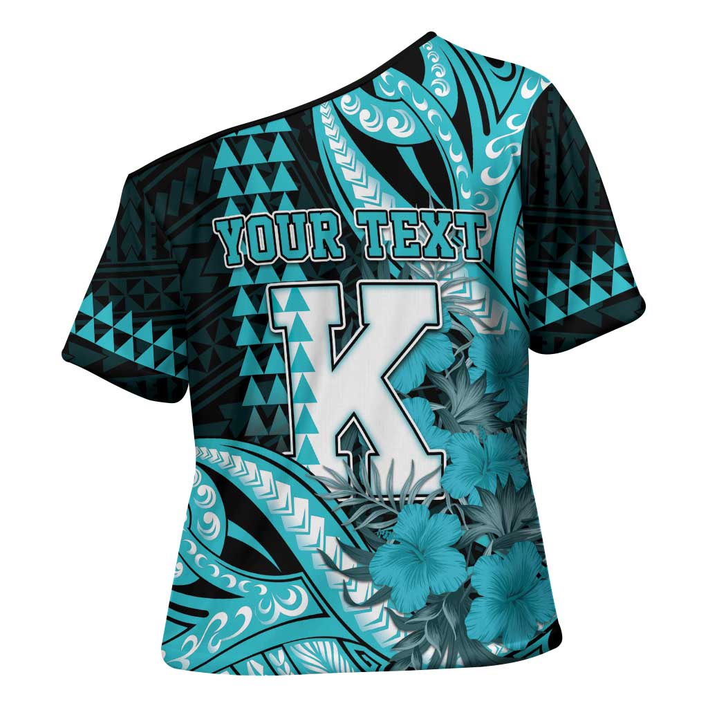 Personalised Hawaii Kapolei High School Cross Shoulder Shirt Tribal Tattoo With Hibiscus Flowers LT05 - Polynesian Pride