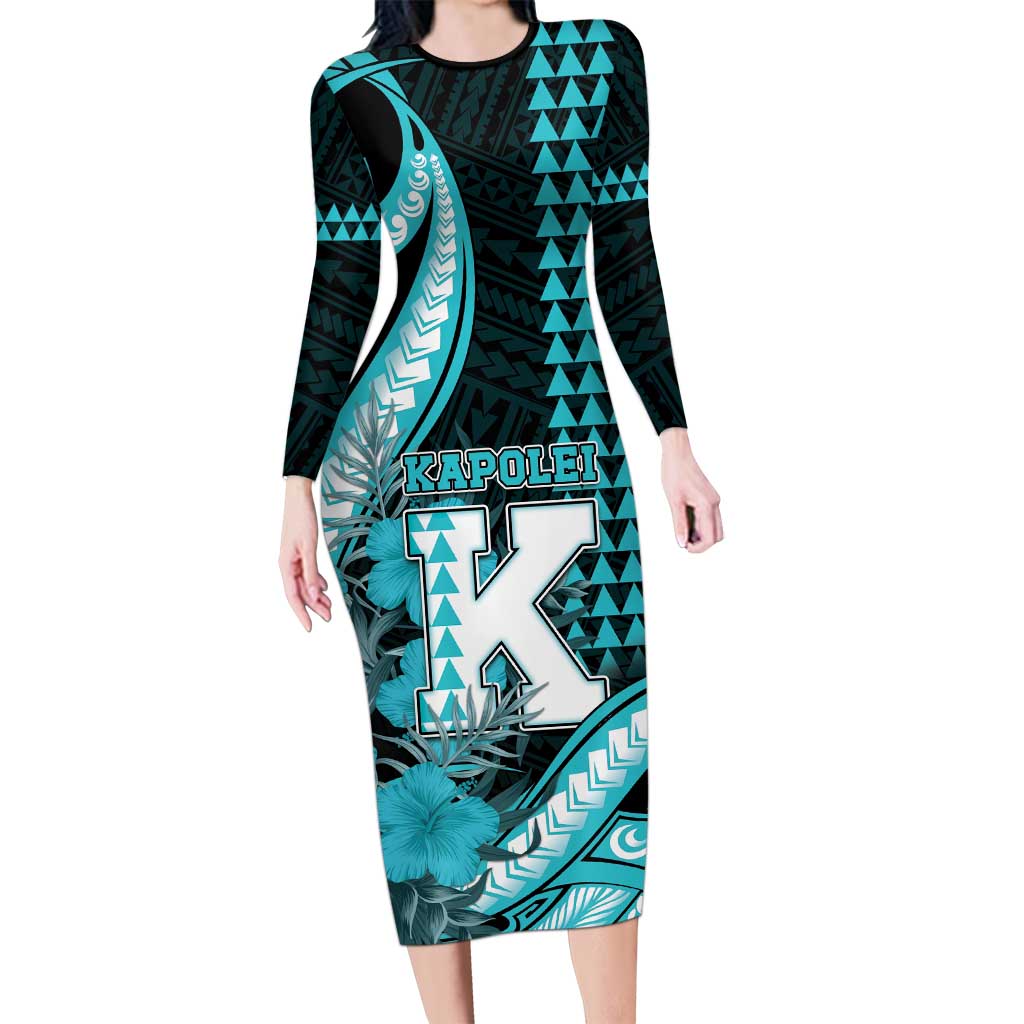 Personalised Hawaii Kapolei High School Family Matching Long Sleeve Bodycon Dress and Hawaiian Shirt Tribal Tattoo With Hibiscus Flowers