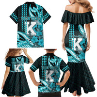 Personalised Hawaii Kapolei High School Family Matching Mermaid Dress and Hawaiian Shirt Tribal Tattoo With Hibiscus Flowers