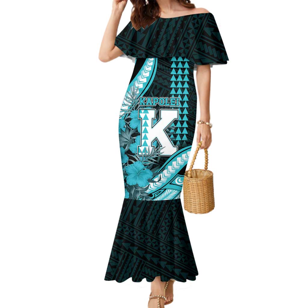 Personalised Hawaii Kapolei High School Family Matching Mermaid Dress and Hawaiian Shirt Tribal Tattoo With Hibiscus Flowers