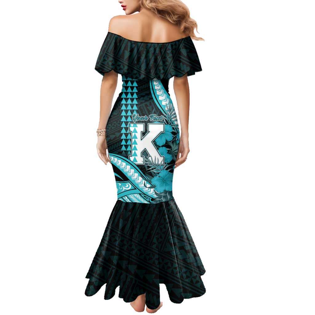 Personalised Hawaii Kapolei High School Family Matching Mermaid Dress and Hawaiian Shirt Tribal Tattoo With Hibiscus Flowers