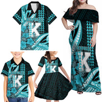 Personalised Hawaii Kapolei High School Family Matching Off Shoulder Maxi Dress and Hawaiian Shirt Tribal Tattoo With Hibiscus Flowers