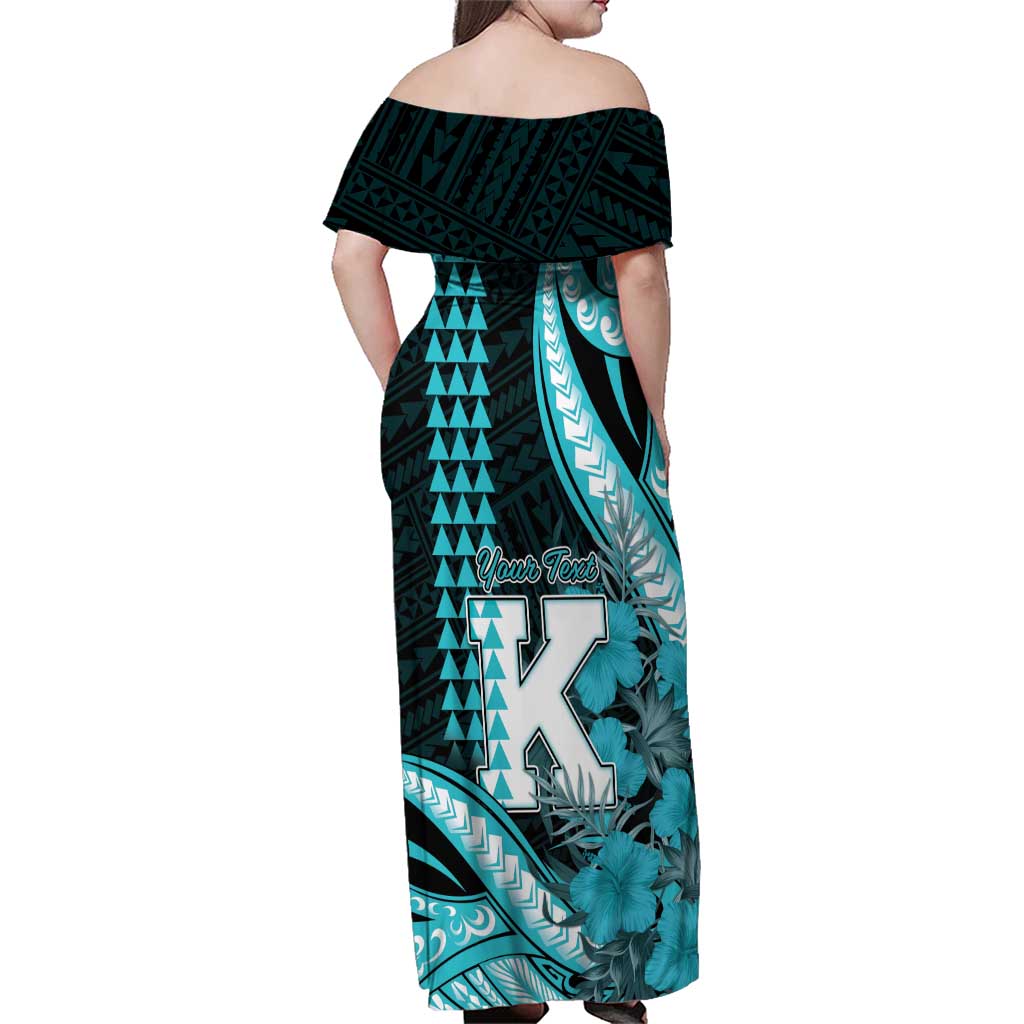 Personalised Hawaii Kapolei High School Family Matching Off Shoulder Maxi Dress and Hawaiian Shirt Tribal Tattoo With Hibiscus Flowers