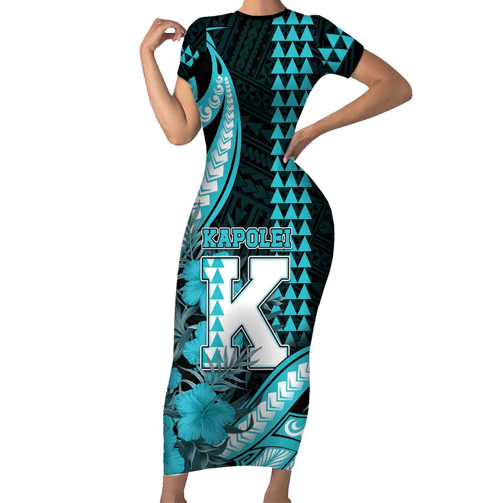 Personalised Hawaii Kapolei High School Family Matching Short Sleeve Bodycon Dress and Hawaiian Shirt Tribal Tattoo With Hibiscus Flowers