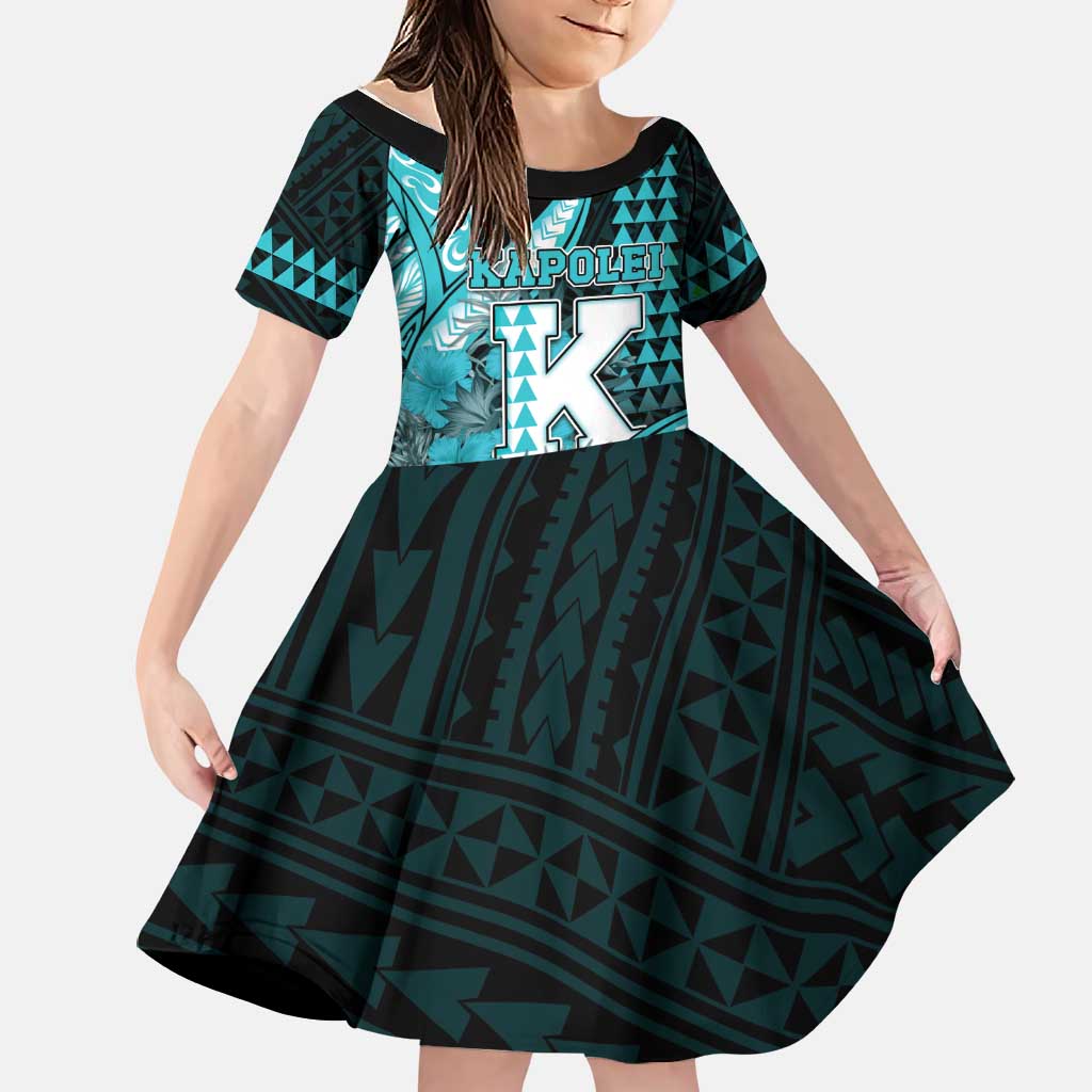Personalised Hawaii Kapolei High School Family Matching Summer Maxi Dress and Hawaiian Shirt Tribal Tattoo With Hibiscus Flowers