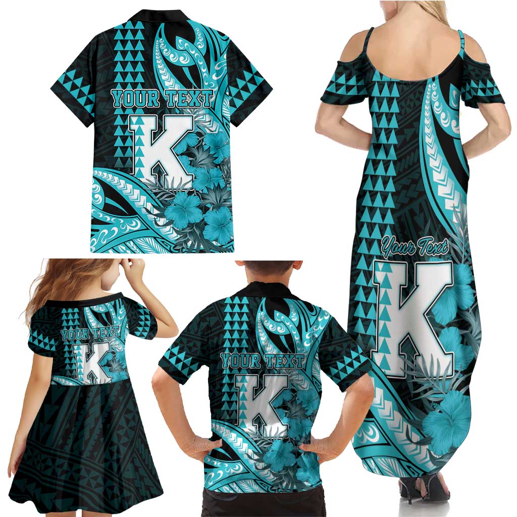 Personalised Hawaii Kapolei High School Family Matching Summer Maxi Dress and Hawaiian Shirt Tribal Tattoo With Hibiscus Flowers