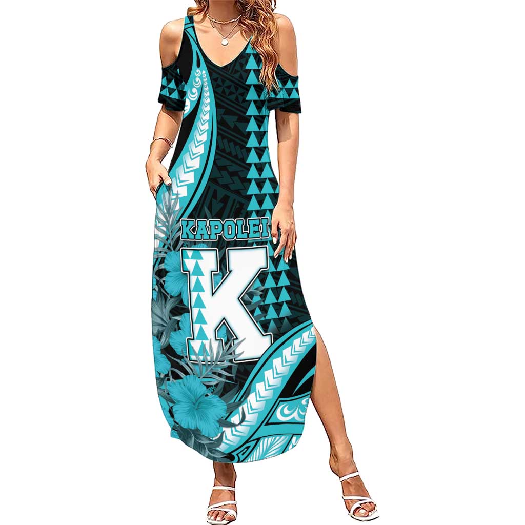 Personalised Hawaii Kapolei High School Family Matching Summer Maxi Dress and Hawaiian Shirt Tribal Tattoo With Hibiscus Flowers