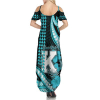 Personalised Hawaii Kapolei High School Family Matching Summer Maxi Dress and Hawaiian Shirt Tribal Tattoo With Hibiscus Flowers