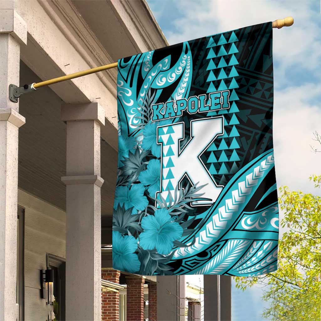 Hawaii Kapolei High School Garden Flag Tribal Tattoo With Hibiscus Flowers LT05 House Flag Dark Teal - Polynesian Pride