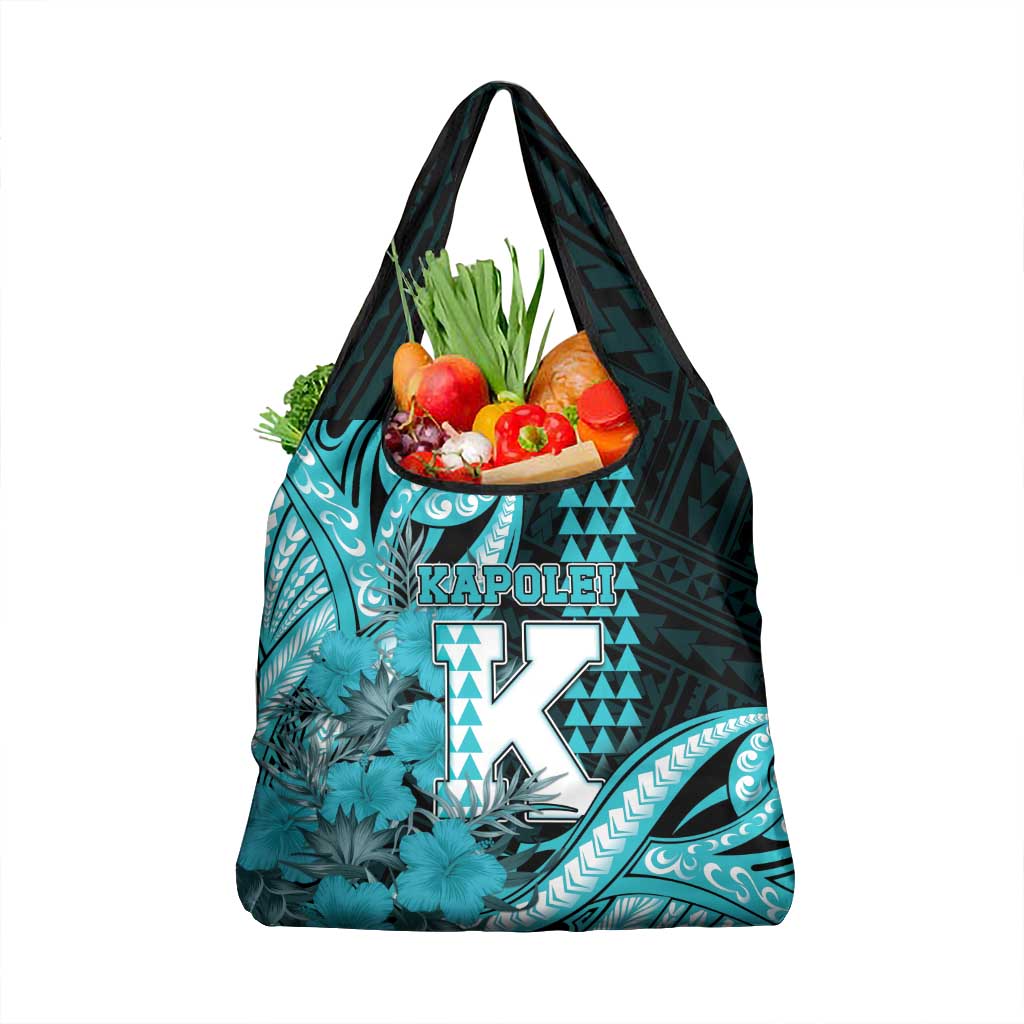 Hawaii Kapolei High School Grocery Bag Tribal Tattoo With Hibiscus Flowers LT05 1-pack One Size Dark Teal - Polynesian Pride