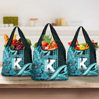 Hawaii Kapolei High School Grocery Bag Tribal Tattoo With Hibiscus Flowers LT05 3-pack One Size Dark Teal - Polynesian Pride
