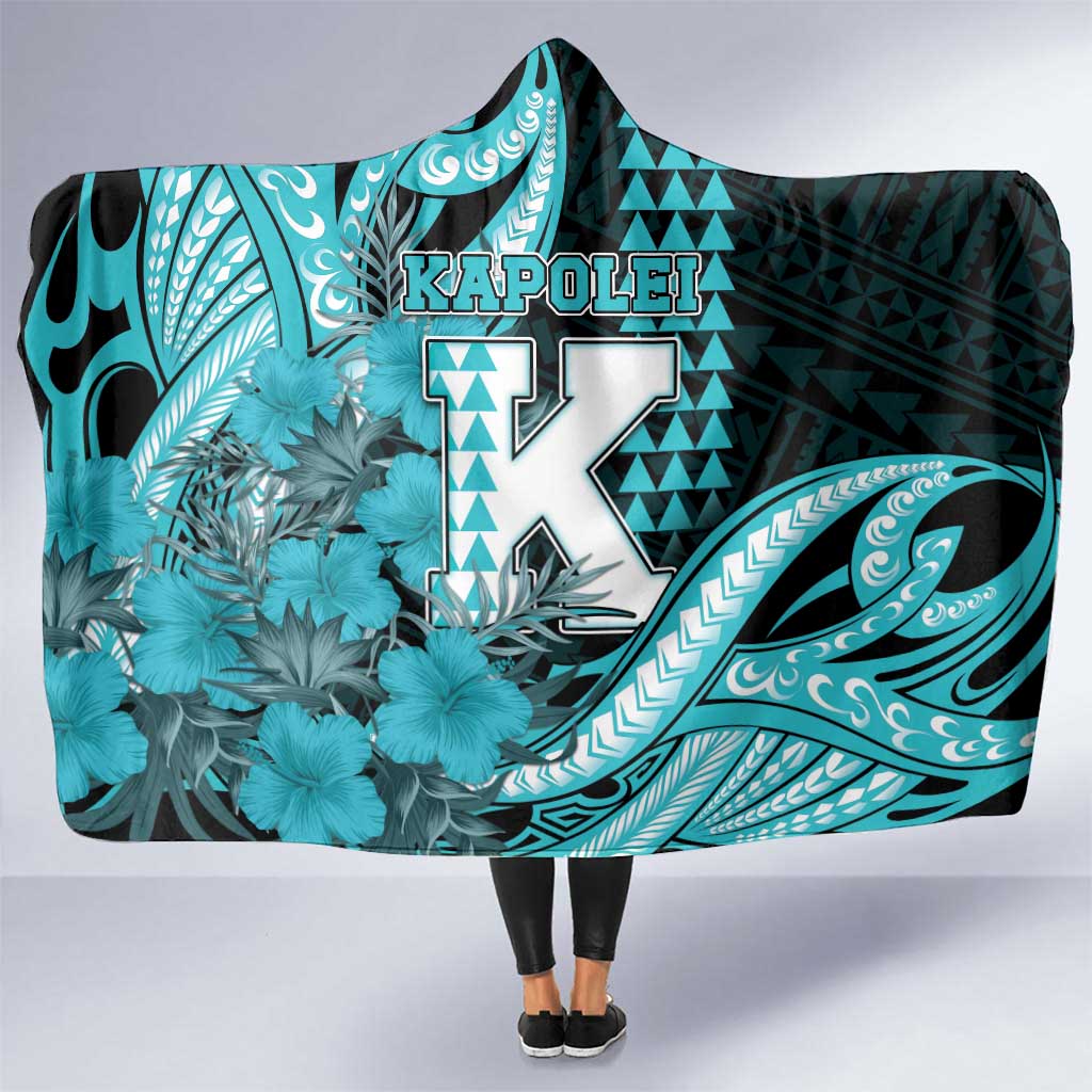 Hawaii Kapolei High School Hooded Blanket Tribal Tattoo With Hibiscus Flowers LT05 One Size Dark Teal - Polynesian Pride