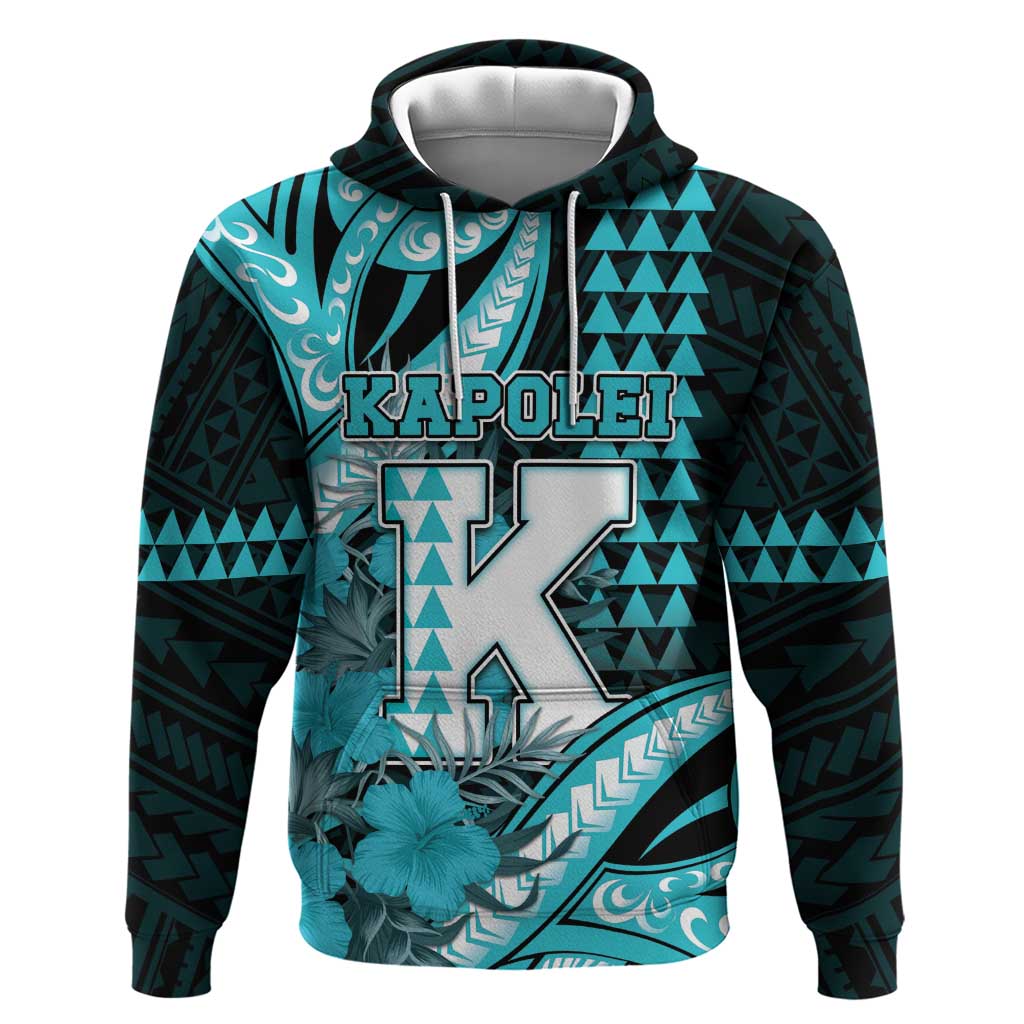 Personalised Hawaii Kapolei High School Hoodie Tribal Tattoo With Hibiscus Flowers LT05 Pullover Hoodie Dark Teal - Polynesian Pride