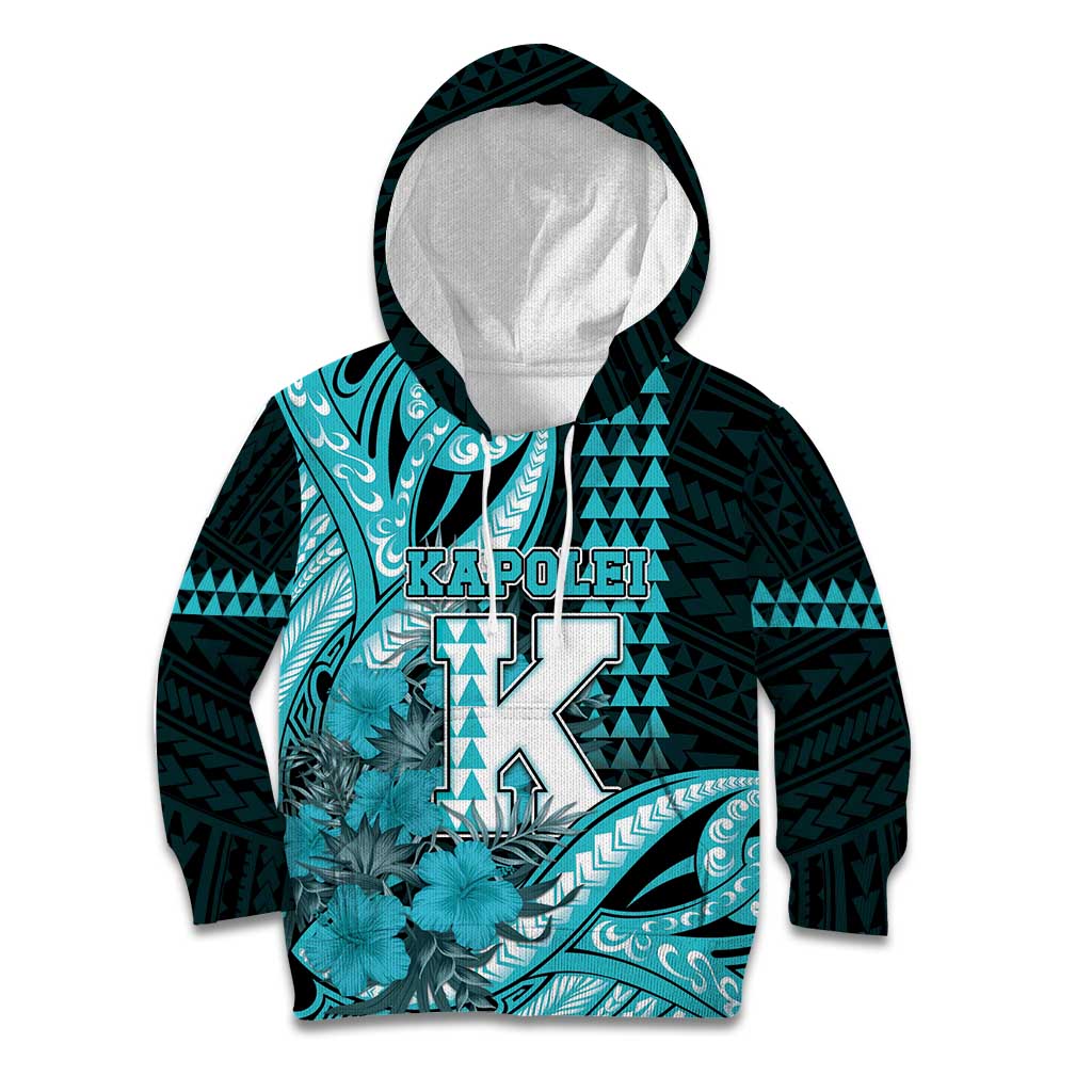 Personalised Hawaii Kapolei High School Kid Hoodie Tribal Tattoo With Hibiscus Flowers LT05 Hoodie Dark Teal - Polynesian Pride
