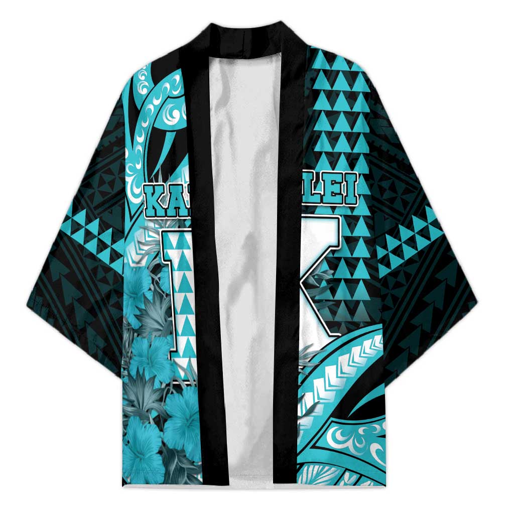 Personalised Hawaii Kapolei High School Kimono Tribal Tattoo With Hibiscus Flowers LT05 Unisex Dark Teal - Polynesian Pride