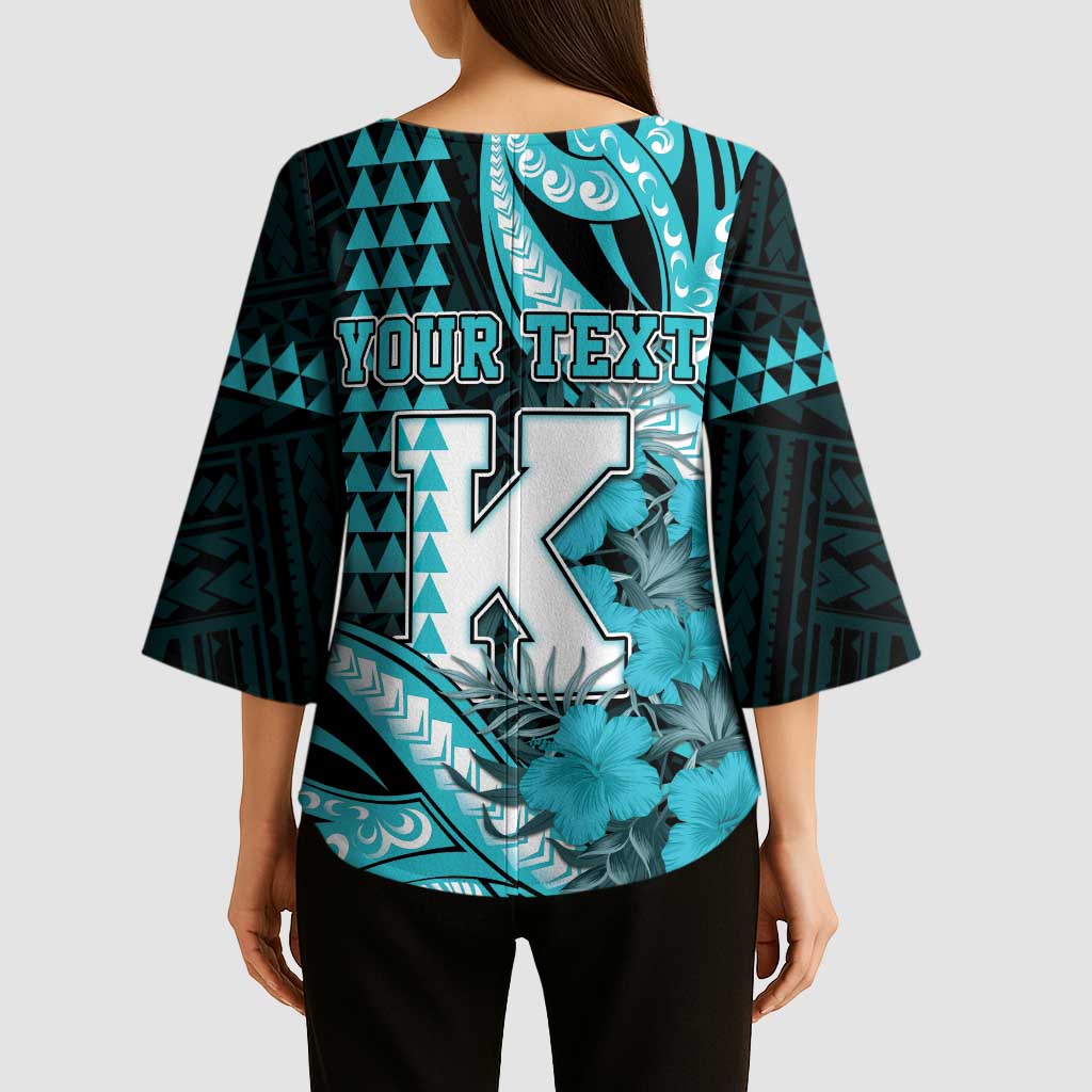 Personalised Hawaii Kapolei High School Kimono Sleeve Blouse Tribal Tattoo With Hibiscus Flowers LT05 - Polynesian Pride