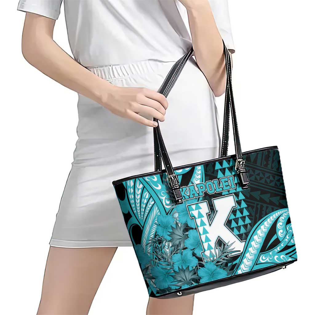 Hawaii Kapolei High School Leather Tote Bag Tribal Tattoo With Hibiscus Flowers LT05 - Polynesian Pride